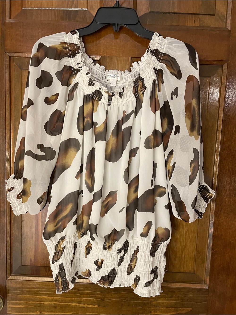 JPR blouse, bodice lined, sheer sleeves, wide elastic waist, size L, NWOT